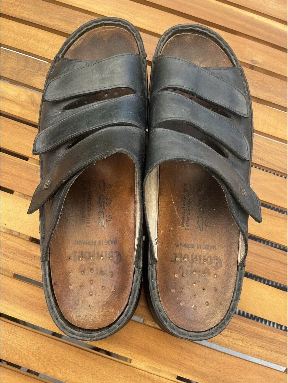Finn Comfort Korfu Mens US 13 EU 47 Bison Slip-On Leather Sandals Open Toe Black